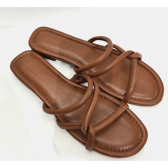 Madewell The Amel Slide Sandals Womens Size 9 Brown Leather Strappy Beachy Boho - Picture 2 of 5